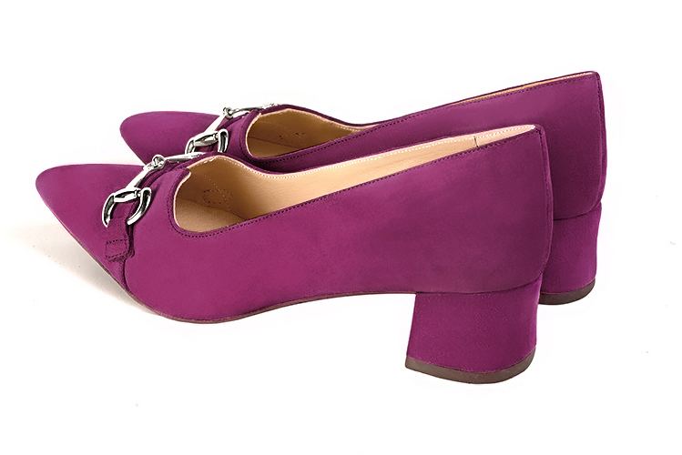 Mulberry purple women's dress pumps,with a square neckline. Tapered toe. Low flare heels. Rear view - Florence KOOIJMAN